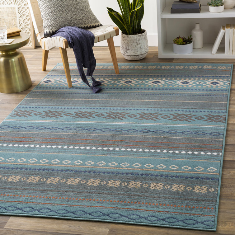 Union Rustic Staudt Power Loom Performance Blue/Gray Rug & Reviews Wayfair